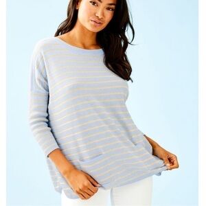 Lilly Pulitzer Cobo Heather Cool Blue Coastal Shell Stripe Sweater Extra Small